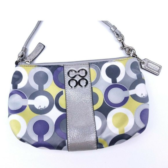 Coach Handbags - Coach Green/Purple Satin Classic CC Wristlet